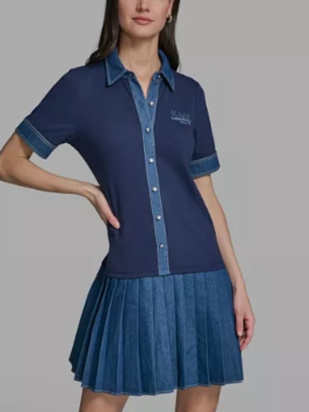 Karl Lagerfeld Navy & Denim Pleated Polo Dress sz XL
